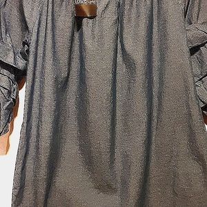 Dark Blue Denim Ruffle Sleeve Top - S